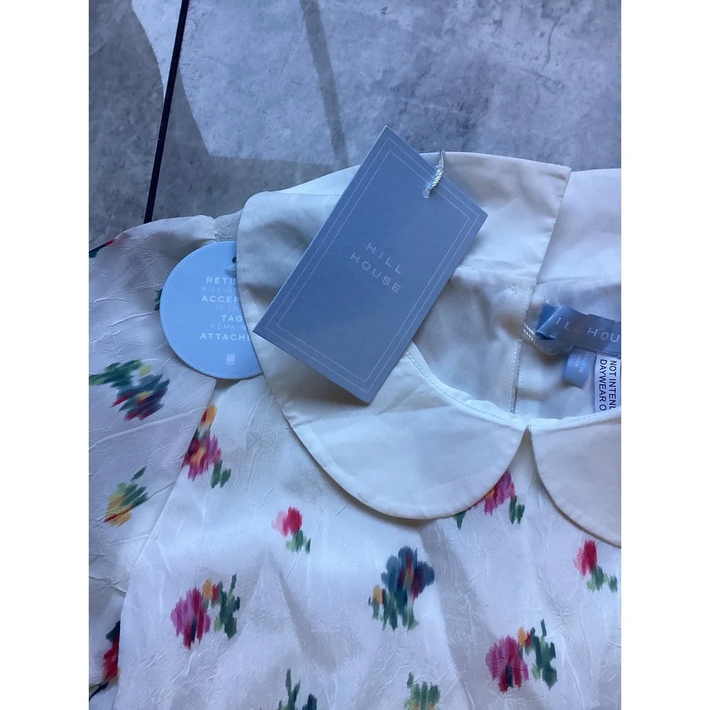 Hill House Home Tiny Lottie Dress Ivory Ikat Taffeta Floral Peter Pan Collar 11